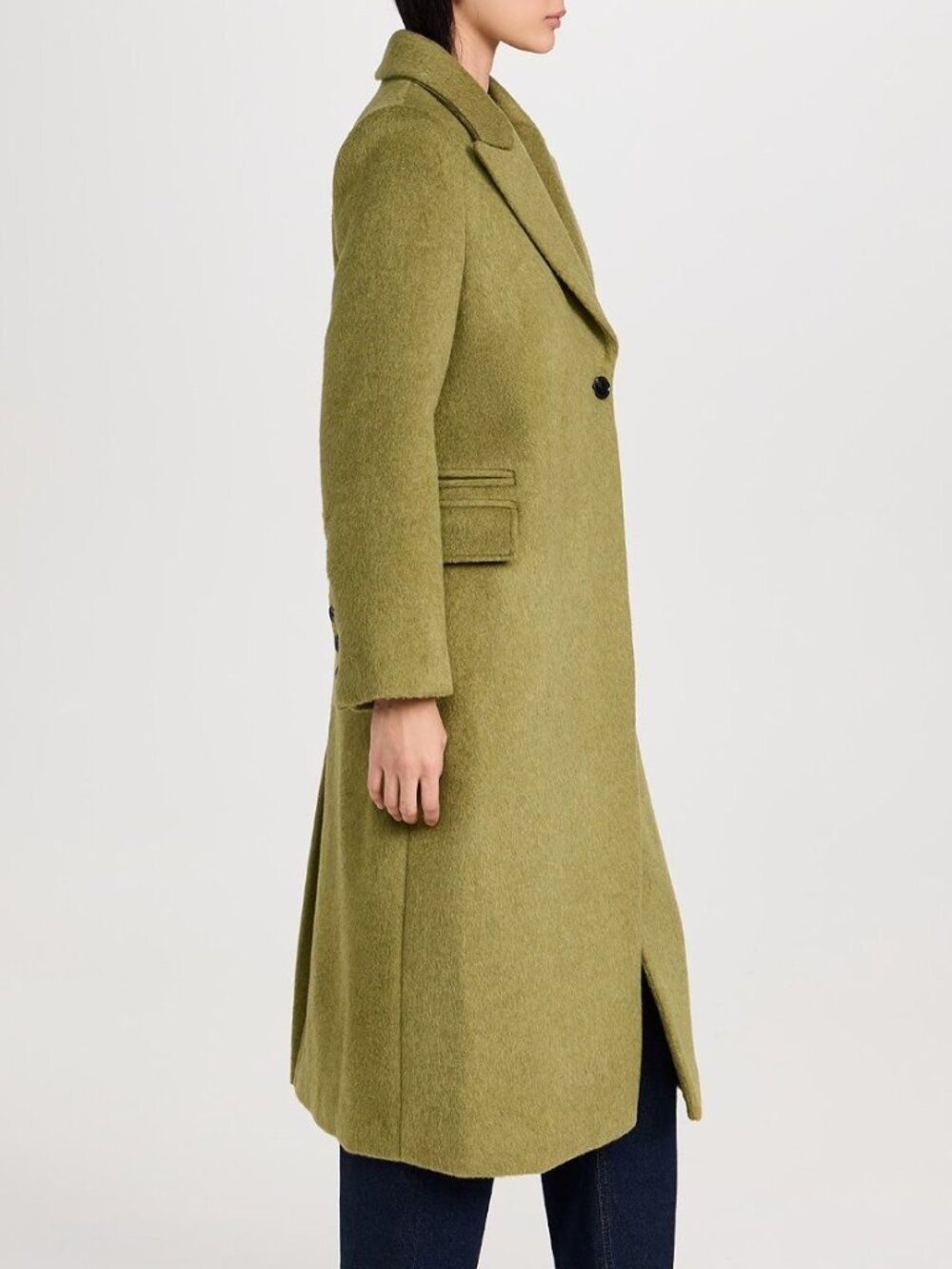 Elegant Eye-Catching Olive Green Wool Blend Coat From Aligne - Picture 11 of 11